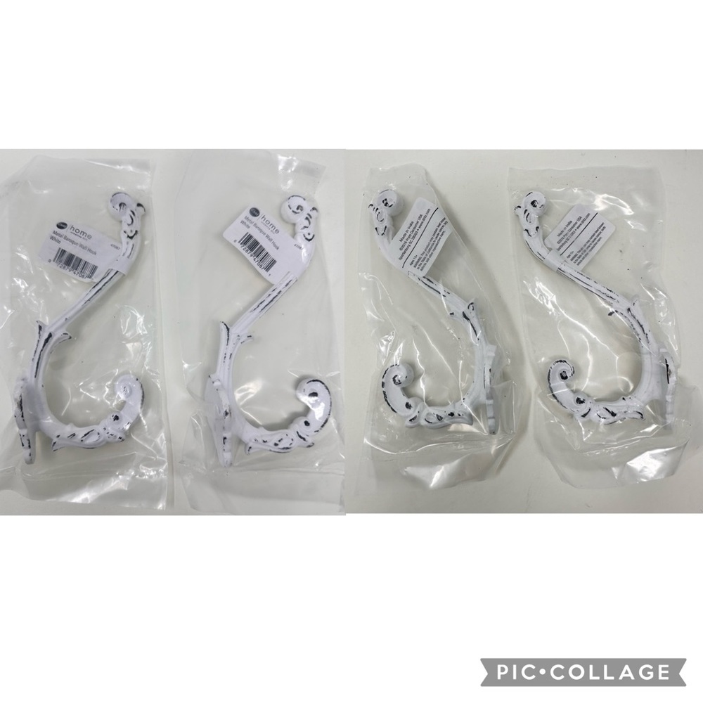 LOWEST with $4.99 Shipping Dritz Home NWT Metal Baroque Wall Hook White Set of 4